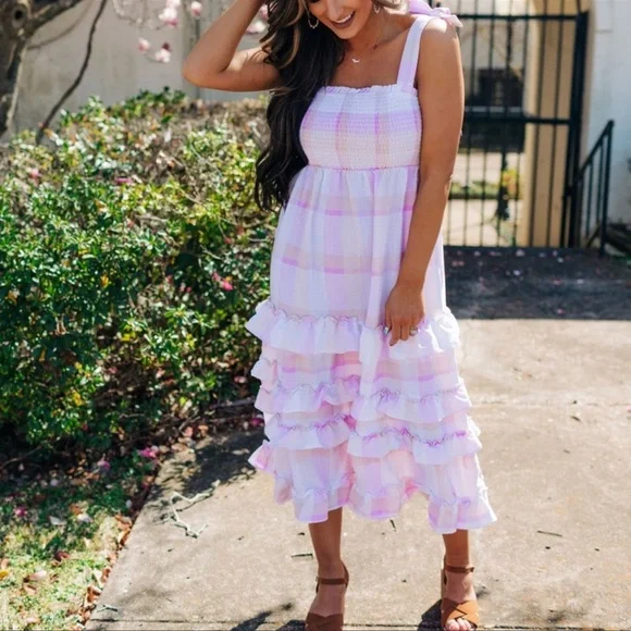 open lace back dress Morning Glory Gingham ~ five-tiered Nightingale Dress – Super Cute Dresses main image 1